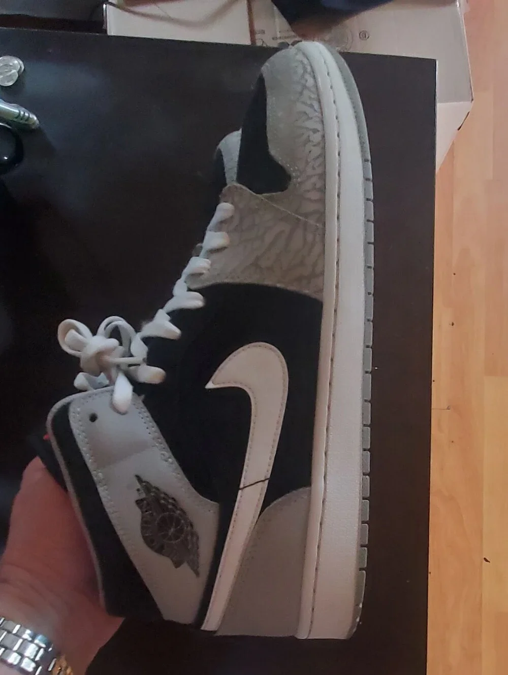 Air Jirdan Cements Mid-Top Sneakers in Black, White, Gray